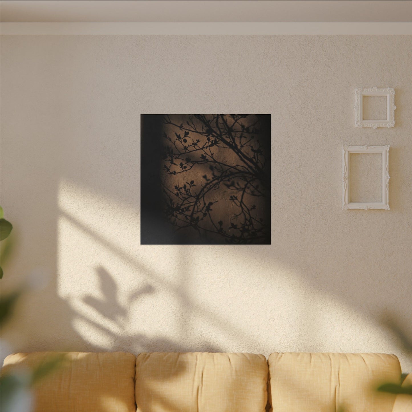 Dark Japandi Shadow Play in Golden Hour | Shadow Zen Canvas Art
