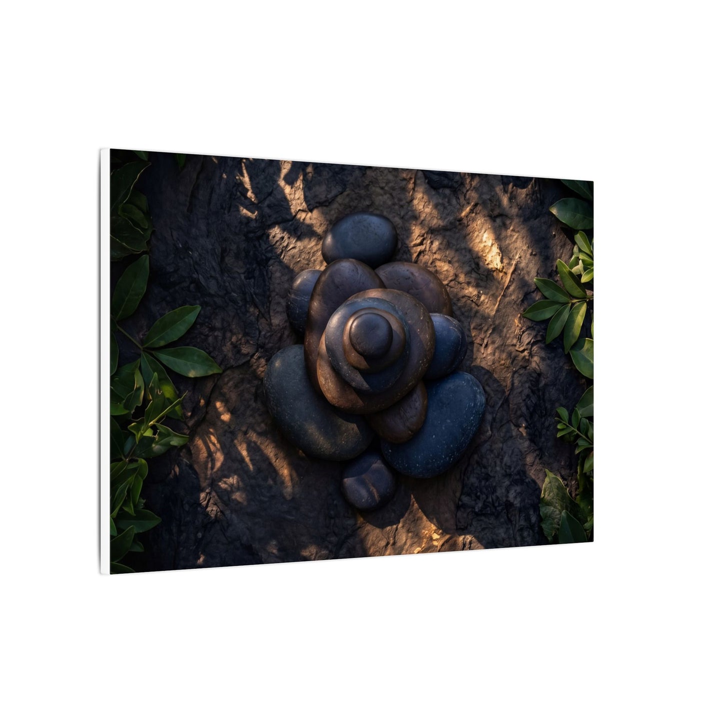Ma River Stones Canvas Art - Dark Japandi Dark Texture
