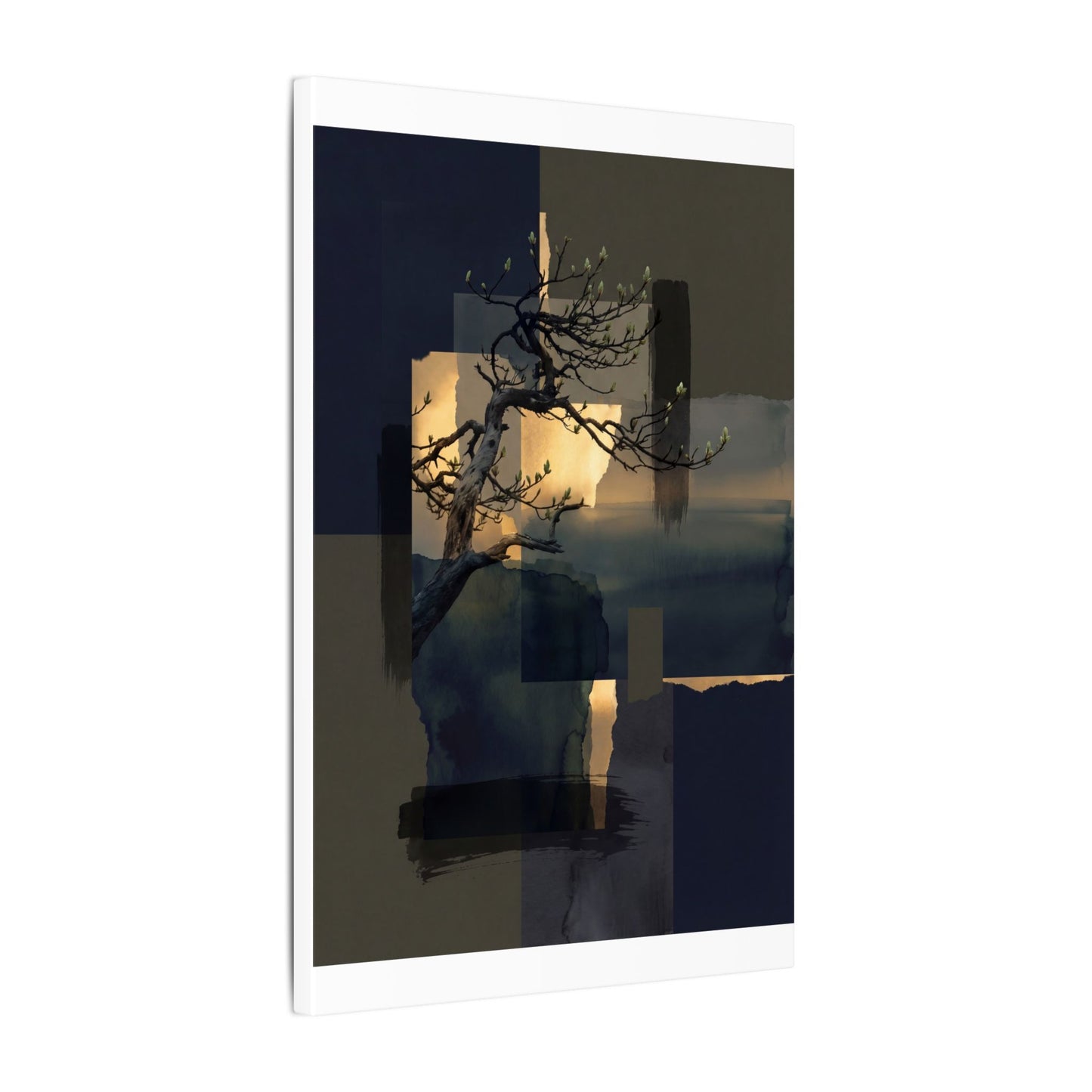 Golden Hour Pine Tree Canvas Art - Dark Japandi Kanso