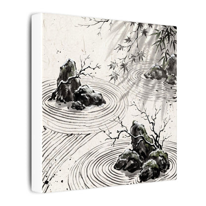 Rock Garden Canvas Art | Winter Zen Sumi E Art