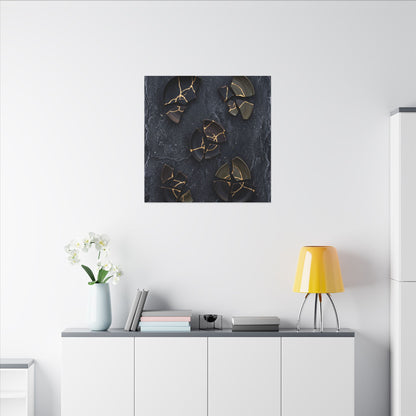 Broken Pottery Canvas Art | Winter Dark Japandi Shadow Zen Art