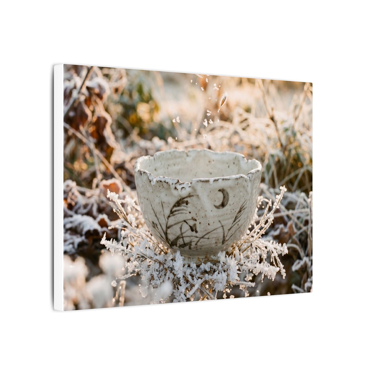 Japandi Ceramic Bowl in Golden Hour | Japanese Pattern Canvas Art
