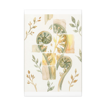 Earthy Fern Unfurling Canvas Art - Watercolor Japandi