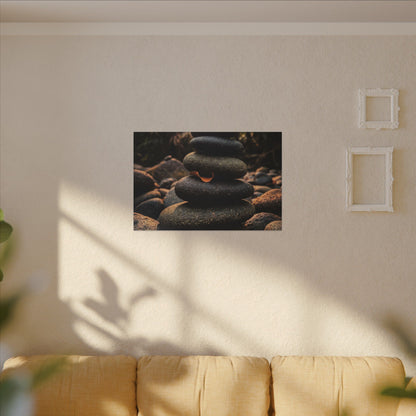 Dark Japandi River Stones in Golden Hour | Moody Minimal Canvas Art
