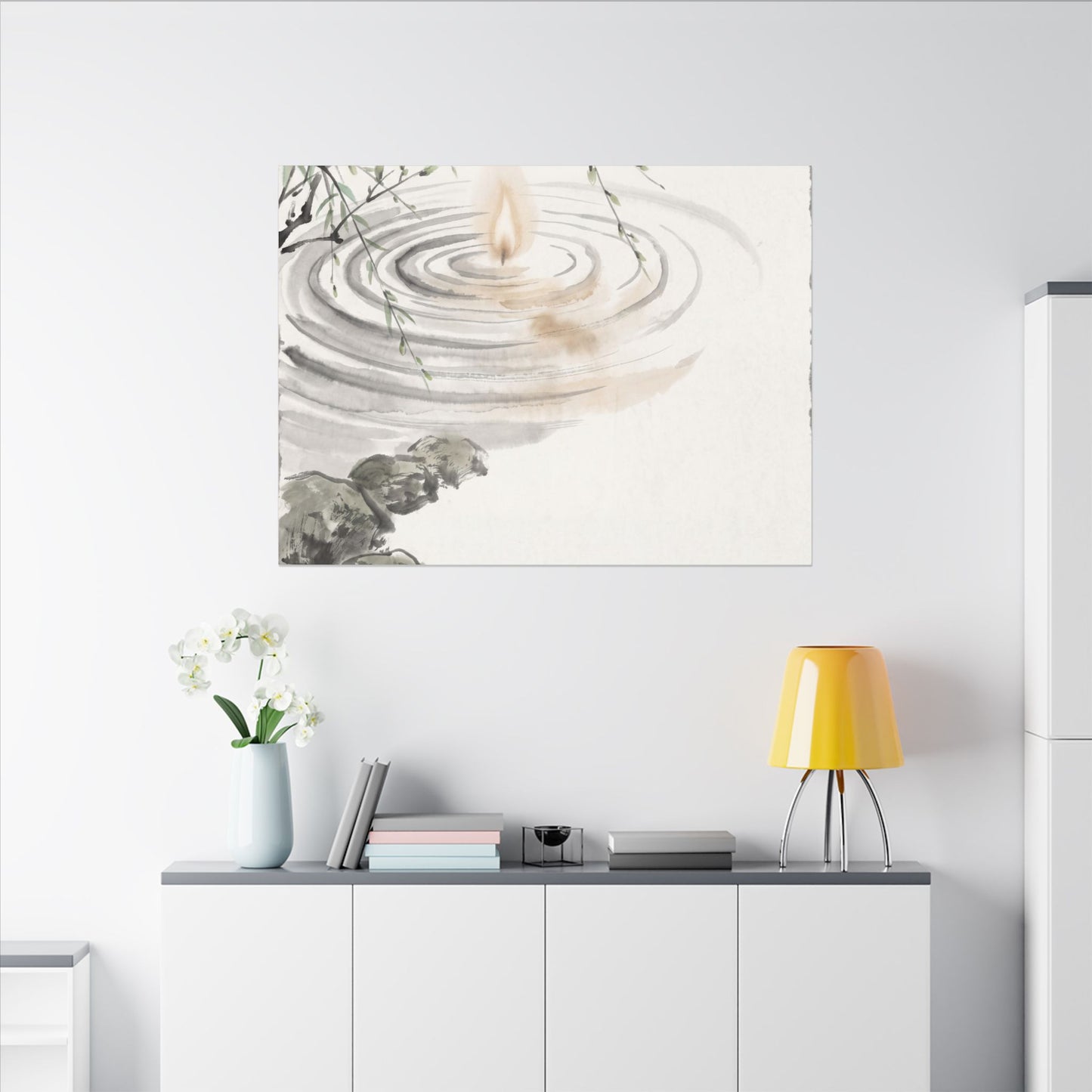 Water Ripple Sumi E Canvas Art | Tranquil Zen Art