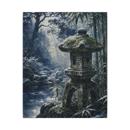 Zen Stone Lantern in Dappled | Sumi E Canvas Art