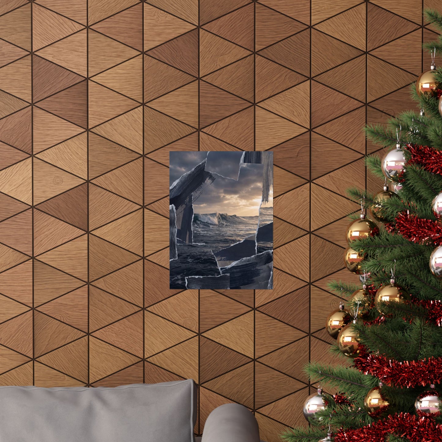 Dark Japandi Ocean Wave in Golden Hour | Shadow Zen Wall Art Print