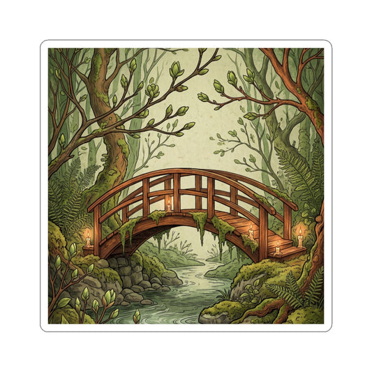 Wooden Bridge Vintage Botanical Sticker | Cozy Cottagecore Art
