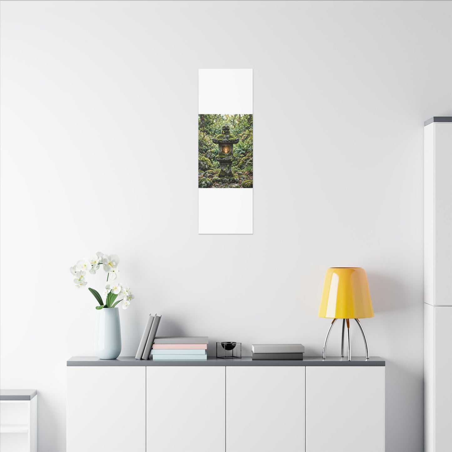 Neutral Stone Lantern Canvas Art - Japanese Pattern Japandi
