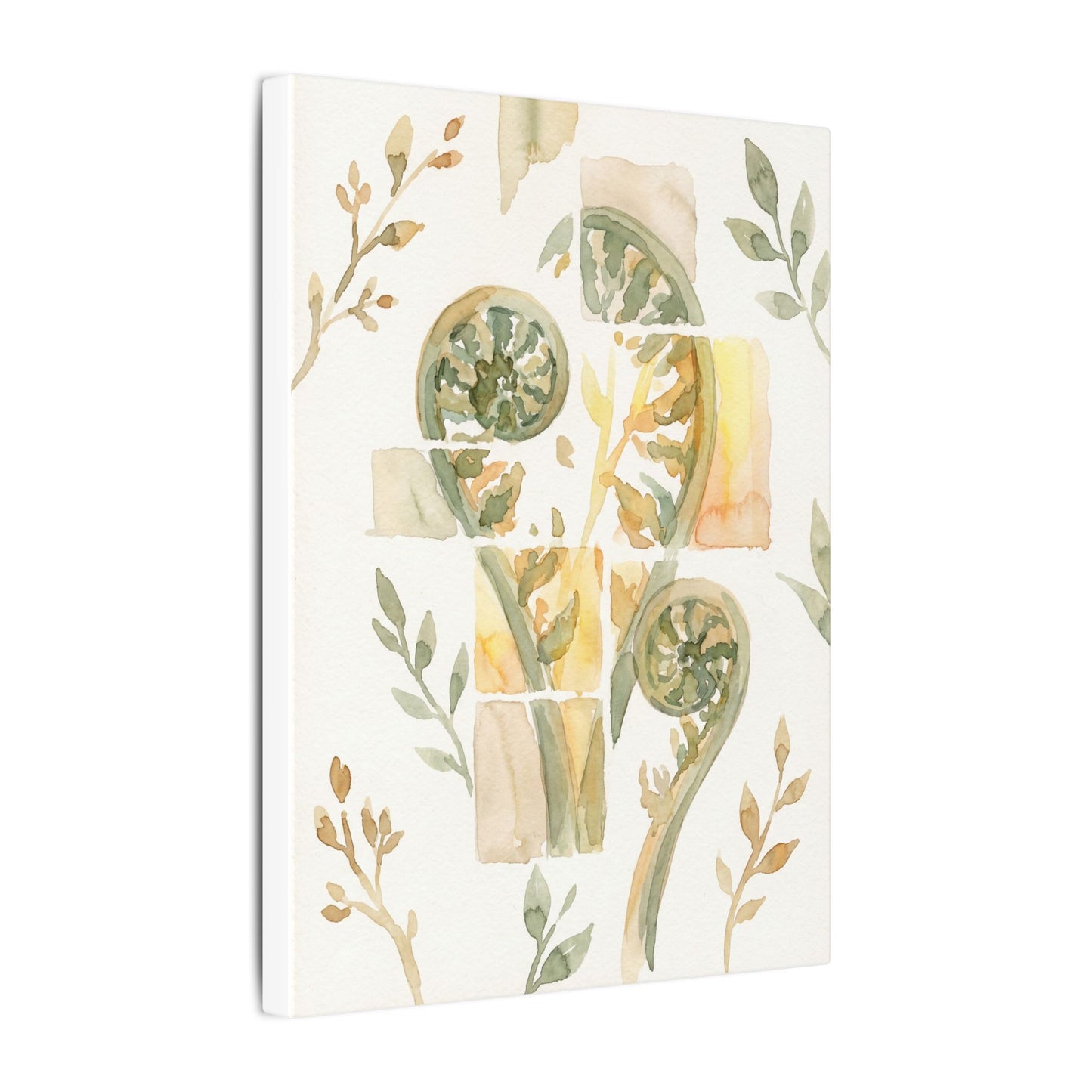 Earthy Fern Unfurling Canvas Art - Watercolor Japandi