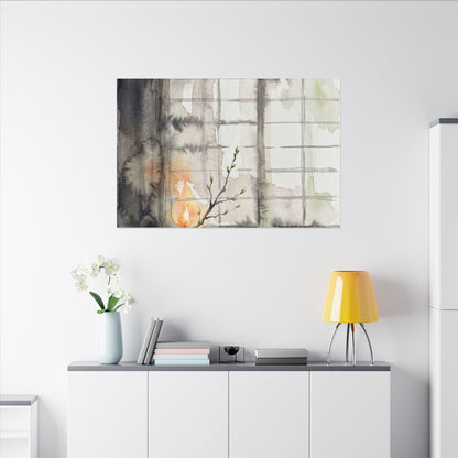 Shoji Screen Canvas Art | Spring Japandi Watercolor Art