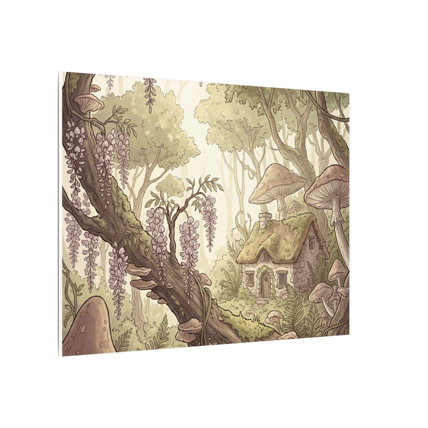 Summer Wisteria Mushroom Illustration Canvas Art | Enchanting Decor
