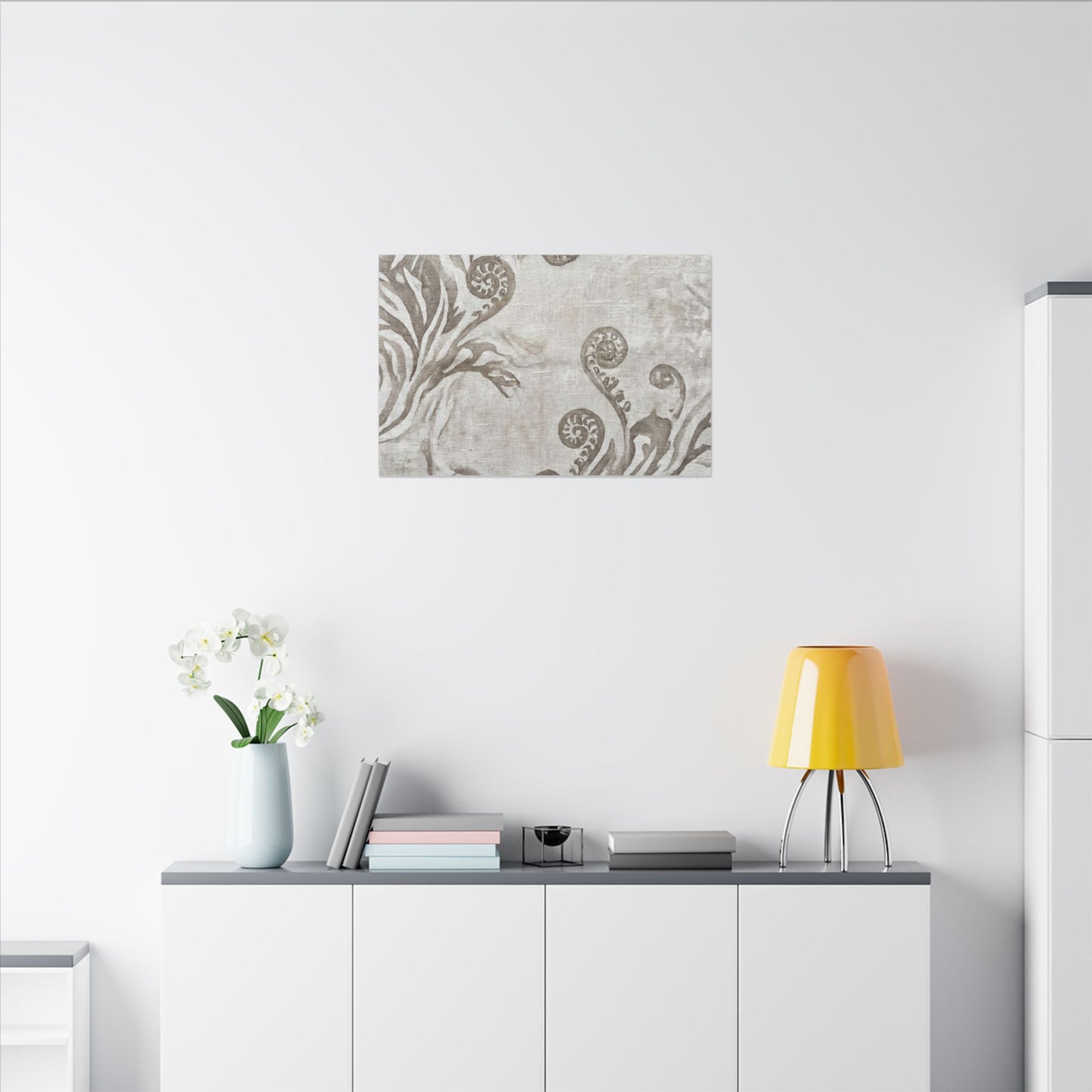 Japandi Fern Unfurling in Overcast | Japanese Pattern Canvas Art