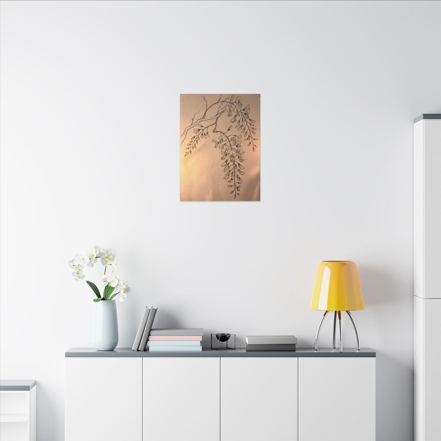 Japandi Wisteria in Candlelight | Minimal Line Canvas Art