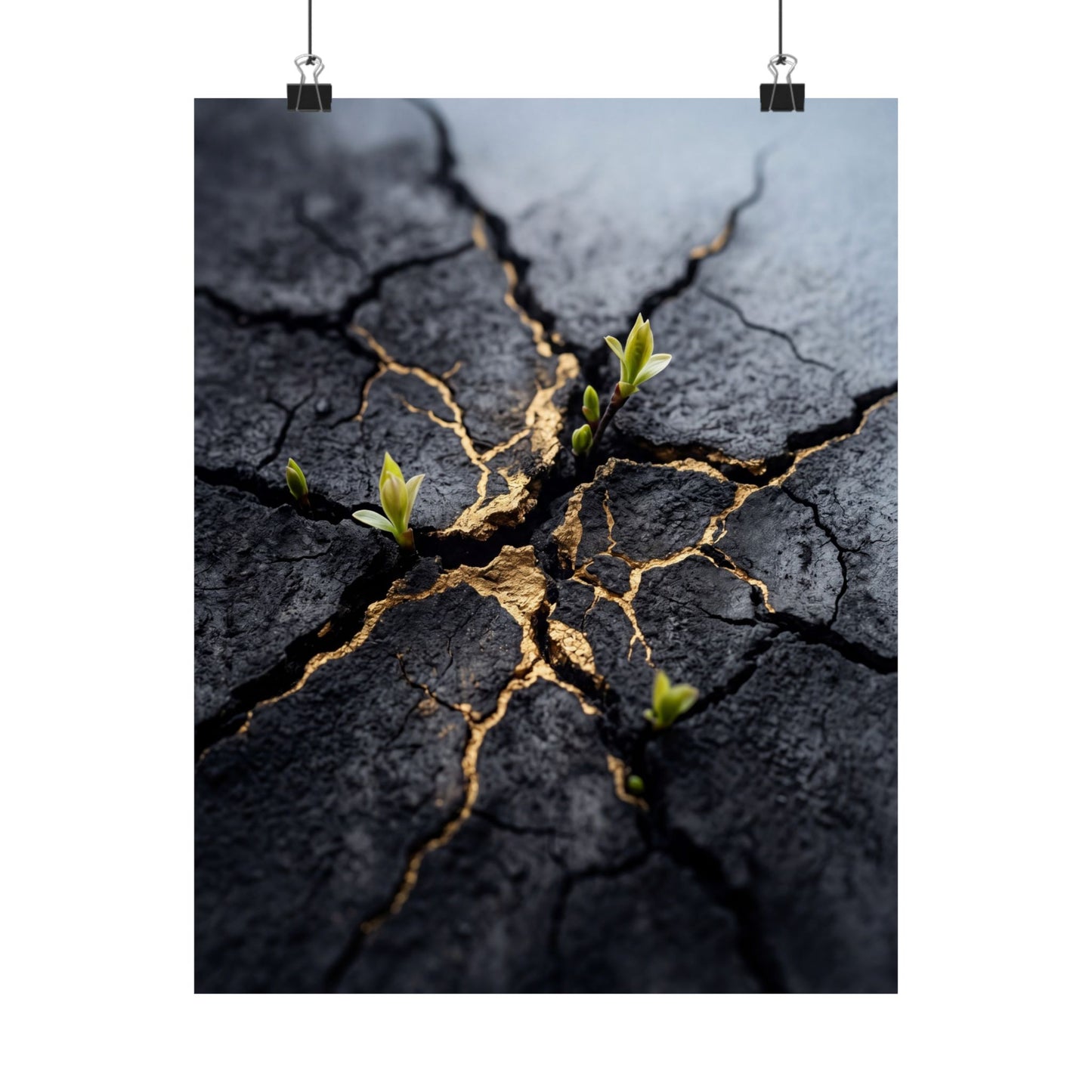 Spring Cracked Earth Charcoal Ink Wall Art Print | Moody Decor