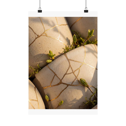 Artful Broken Pottery Wall Art Print - Gold Vein Kintsugi