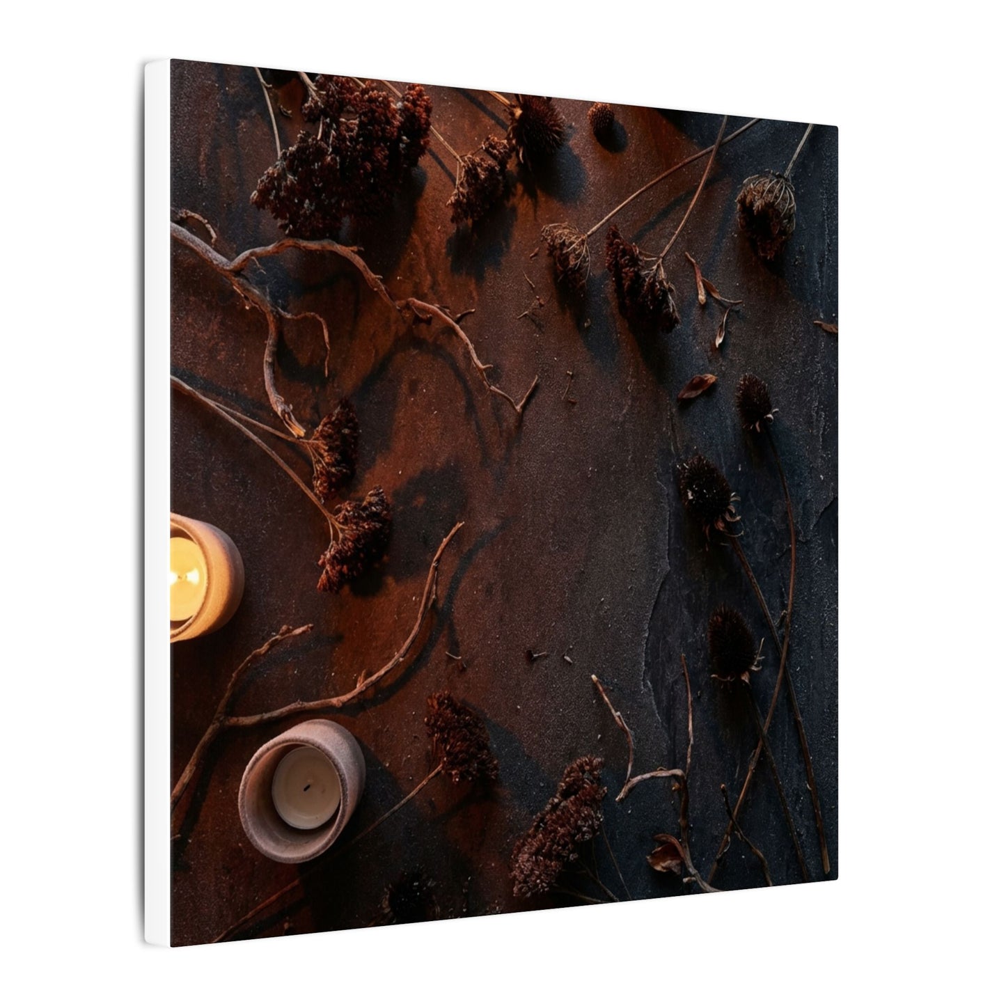 Dried Flowers Canvas Art | Winter Dark Japandi Moody Minimal Art