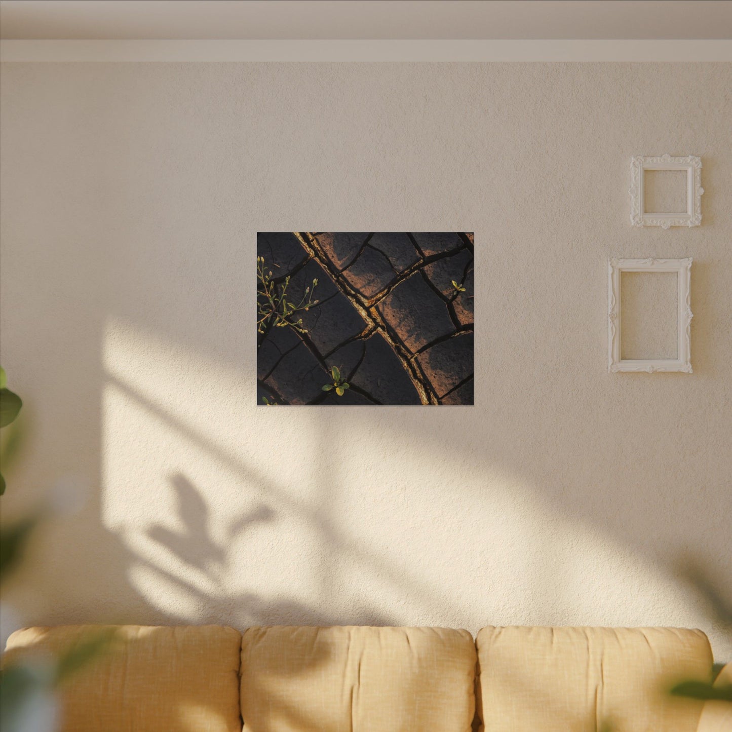 Kintsugi Cracked Earth in Golden Hour | Gold Vein Canvas Art