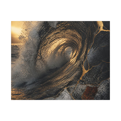 Kanso Ocean Wave Canvas Art - Kintsugi Gold Vein