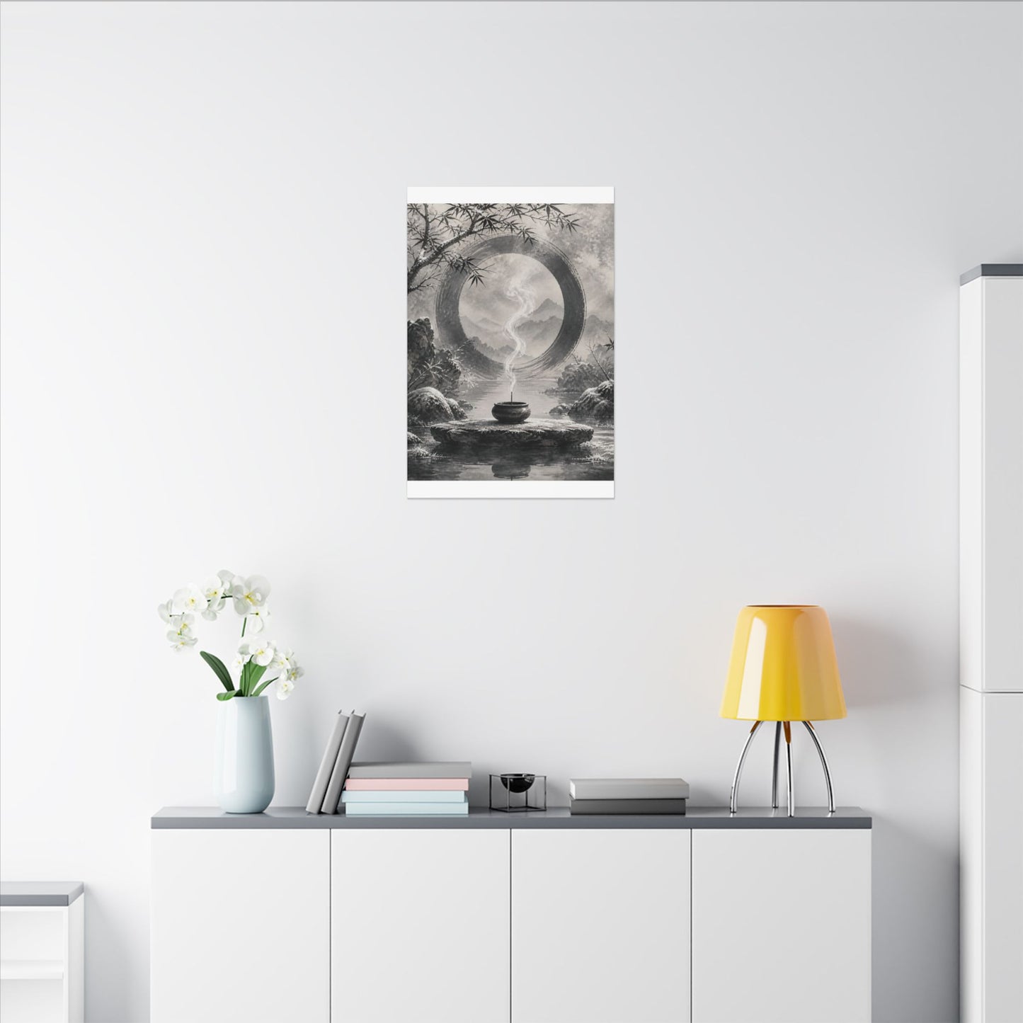 Incense Smoke Canvas Art | Winter Zen Sumi E Art