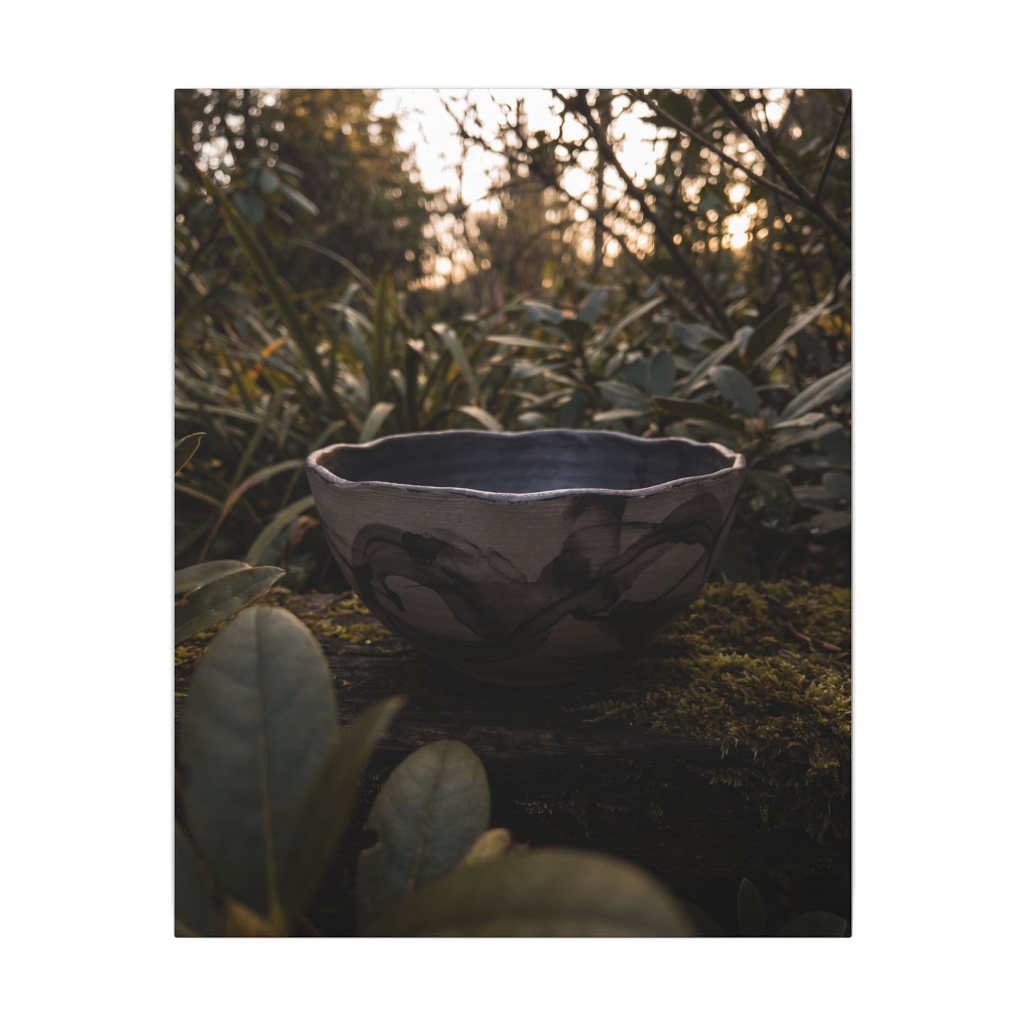 Ceramic Bowl Canvas Art | Summer Dark Japandi Charcoal Ink Art