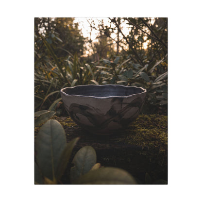 Ceramic Bowl Canvas Art | Summer Dark Japandi Charcoal Ink Art