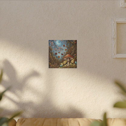 Autumn Cherry Blossom Mushroom Illustration Canvas Art | Enchanting Decor