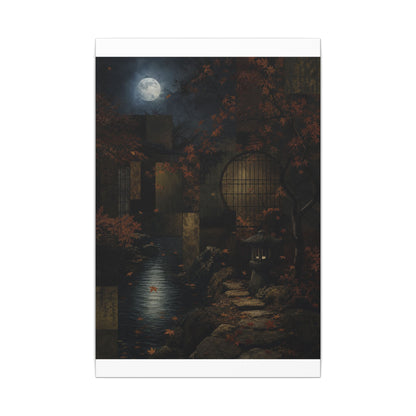 Moonlight Moonlit Garden Canvas Art - Dark Japandi Shibui
