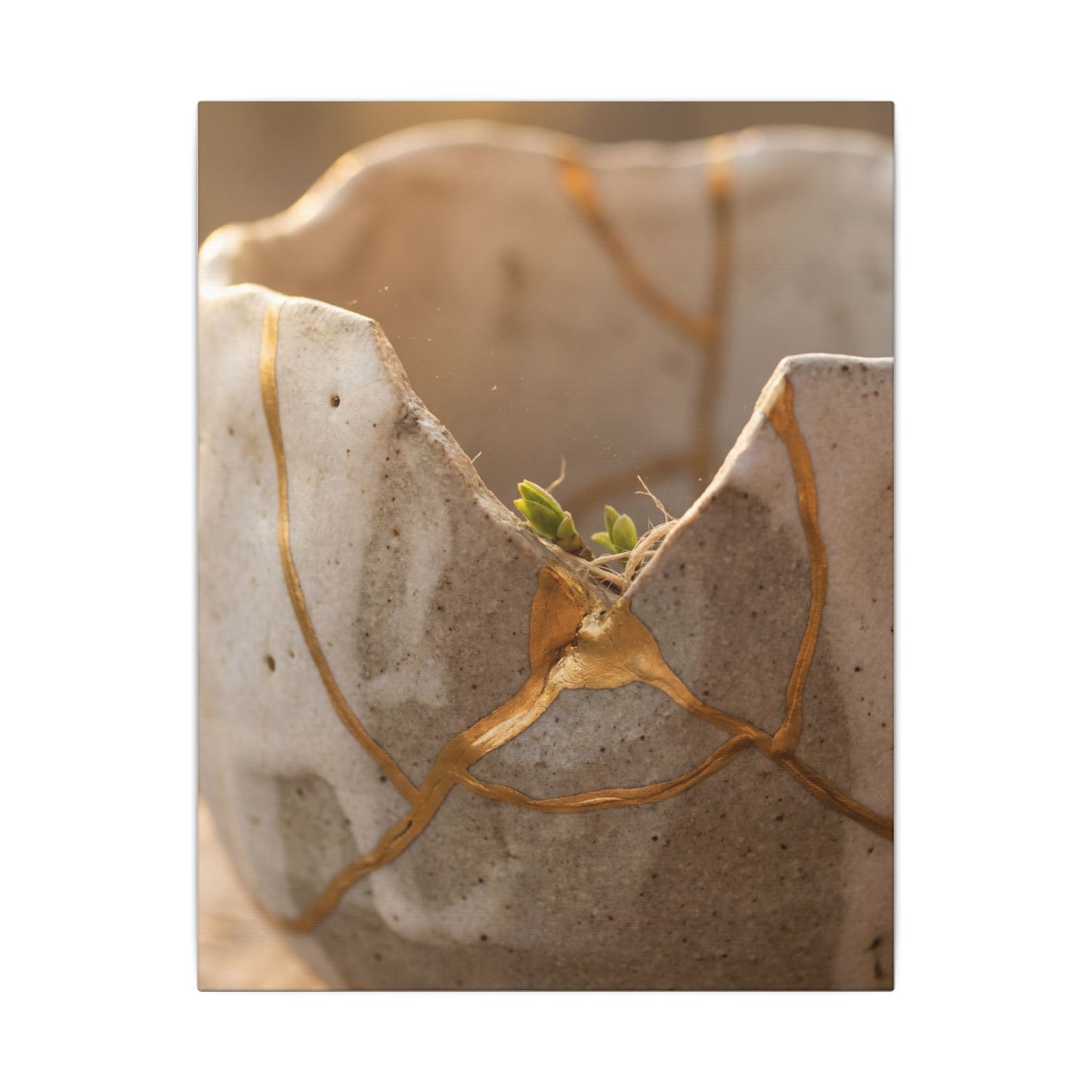 Golden Hour Broken Pottery Canvas Art - Japandi Kanso