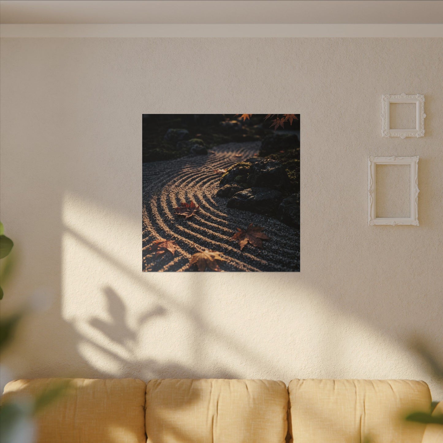 Rock Garden Moody Minimal Canvas Art | Bold Dark Japandi Art