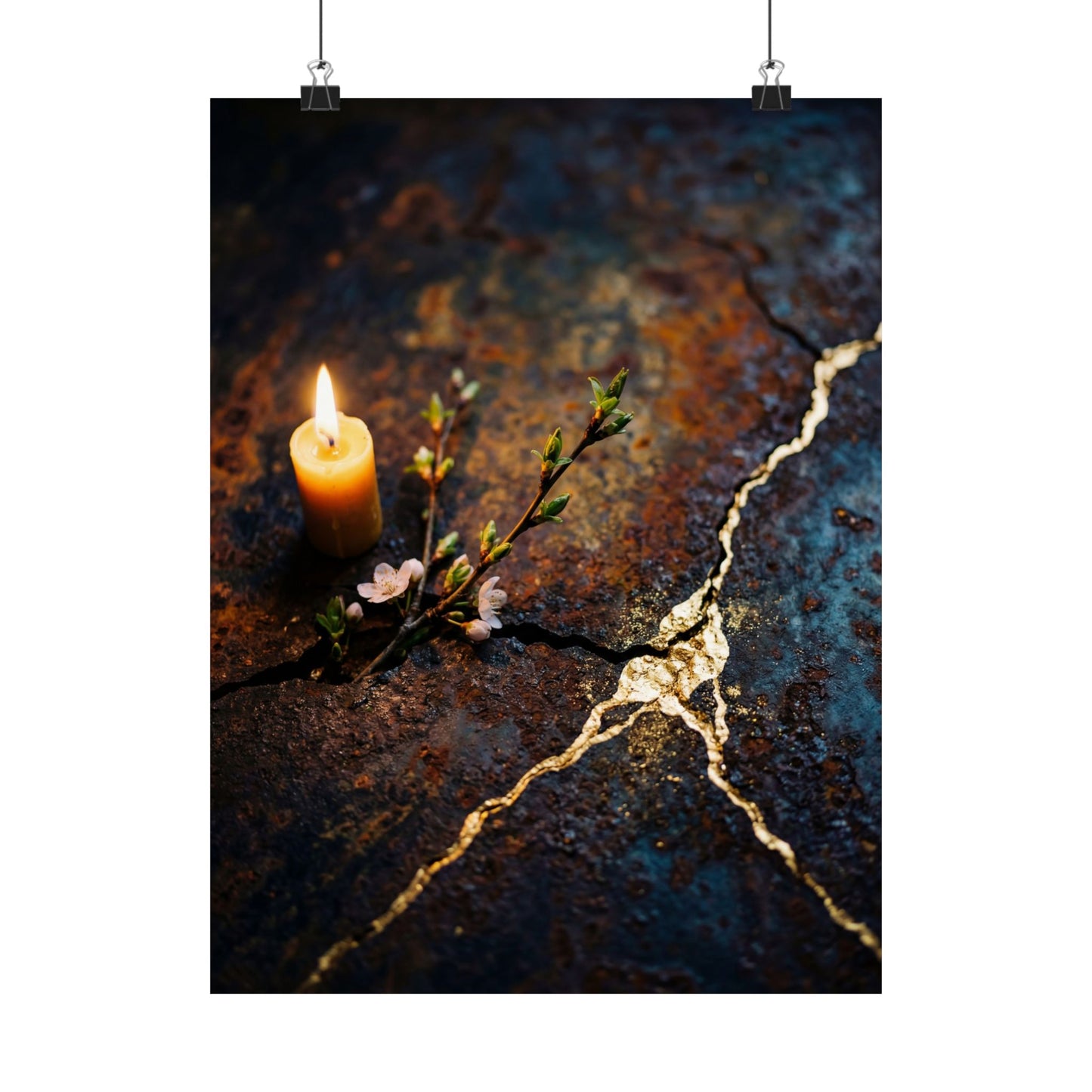 Beautiful Rust Patina Wall Art Print - Gold Repair Kintsugi Art Print