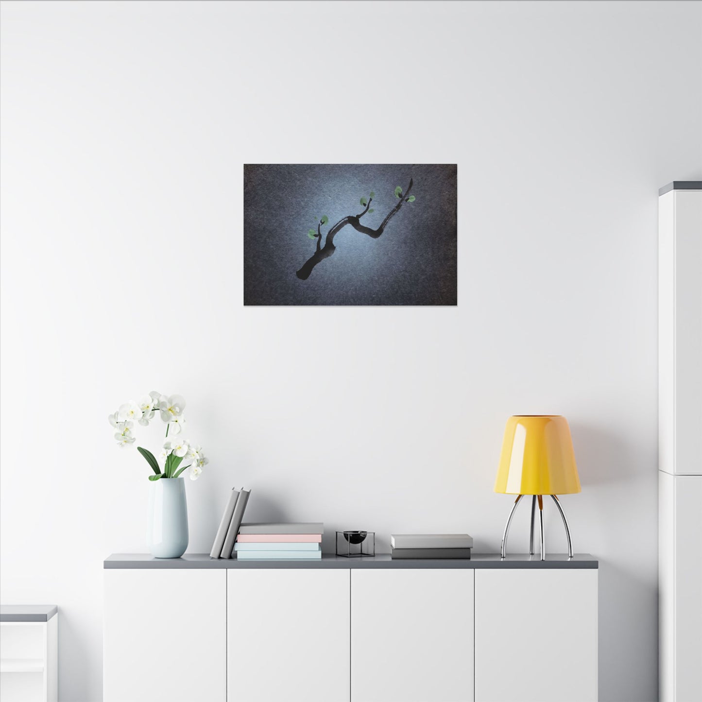 Ink Brushstroke Canvas Art | Spring Dark Japandi Moody Minimal Art