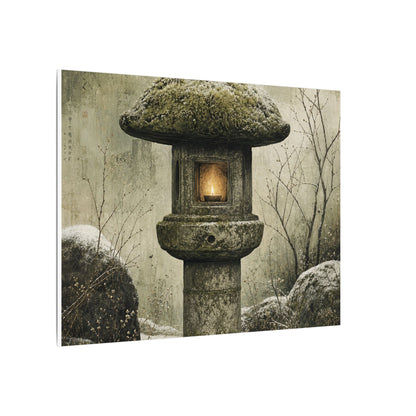 Stone Lantern Winter Canvas Art | Japandi Neutral Design