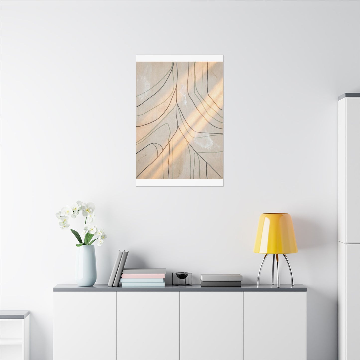 Shoji Screen Minimal Line Canvas Art | Warm Japandi Art