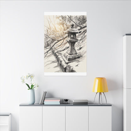 Golden Hour Stone Lantern Canvas Art - Japandi Kanso