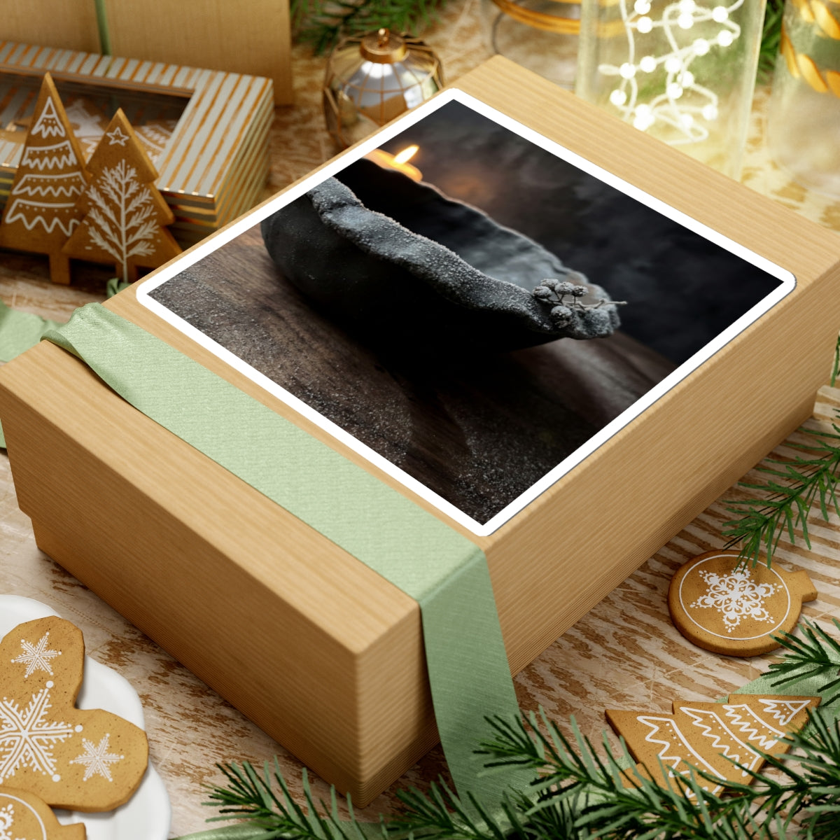 Ceramic Bowl Winter Sticker | Dark Japandi Atmospheric Design Art Print