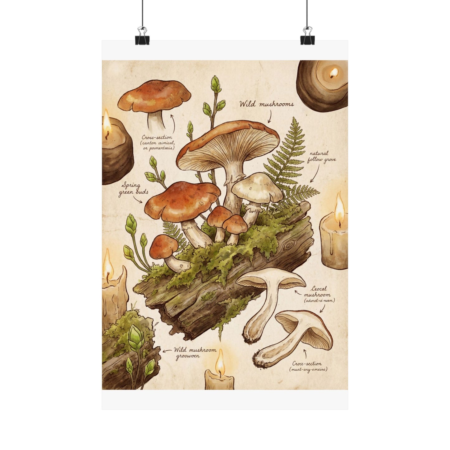 Spring Wild Mushrooms Forest Whimsy Wall Art Print | Rustic Decor Art Print