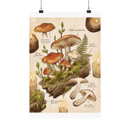 Spring Wild Mushrooms Forest Whimsy Wall Art Print | Rustic Decor Art Print