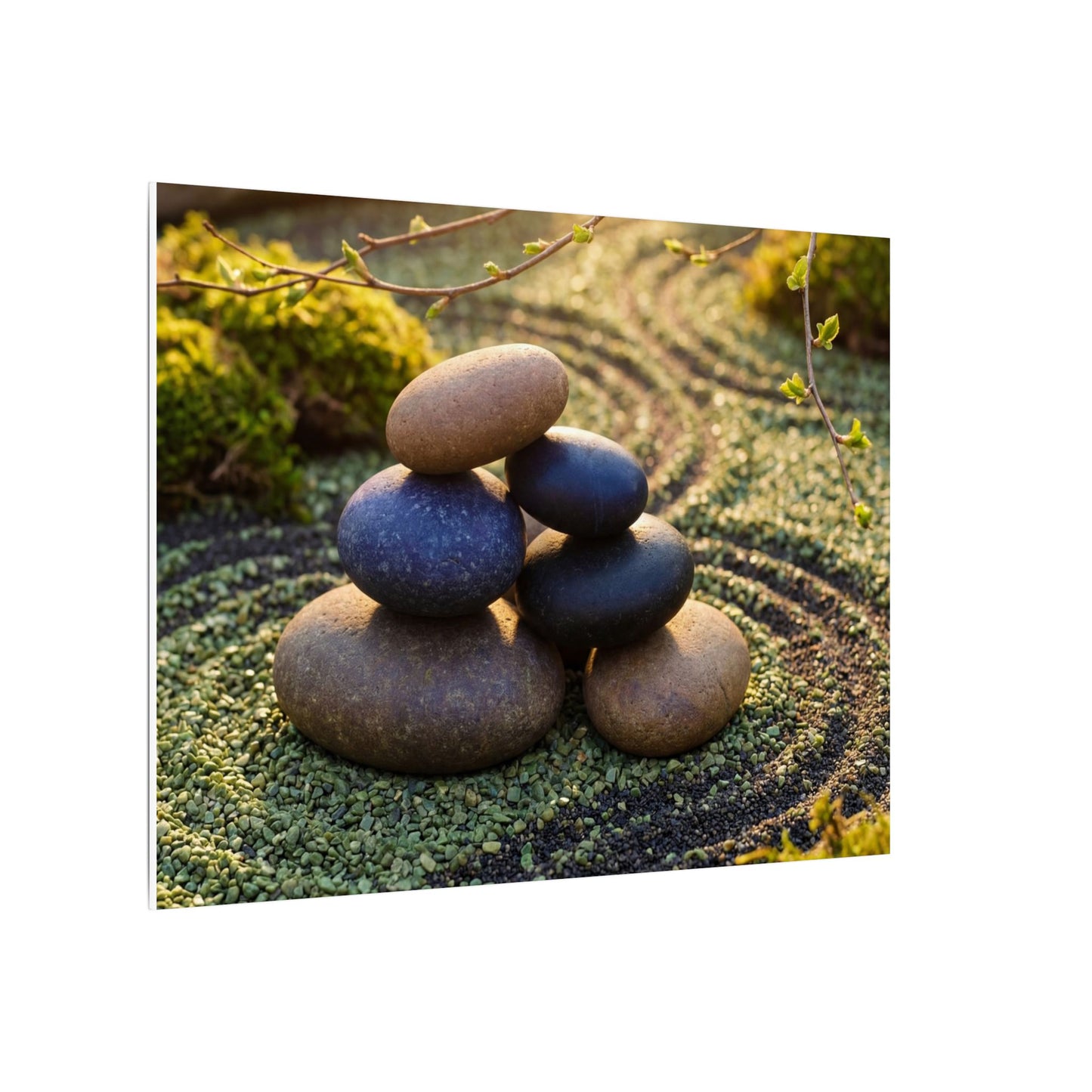 Zen River Stones in Golden Hour | Karesansui Canvas Art