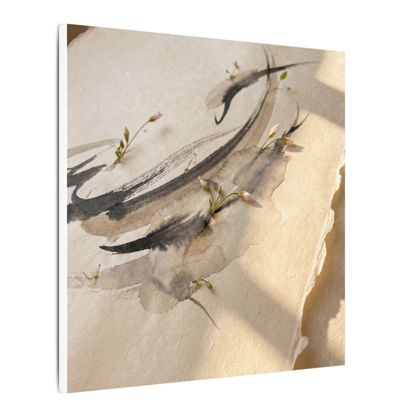 Ink Brushstroke Watercolor Canvas Art | Neutral Japandi Art