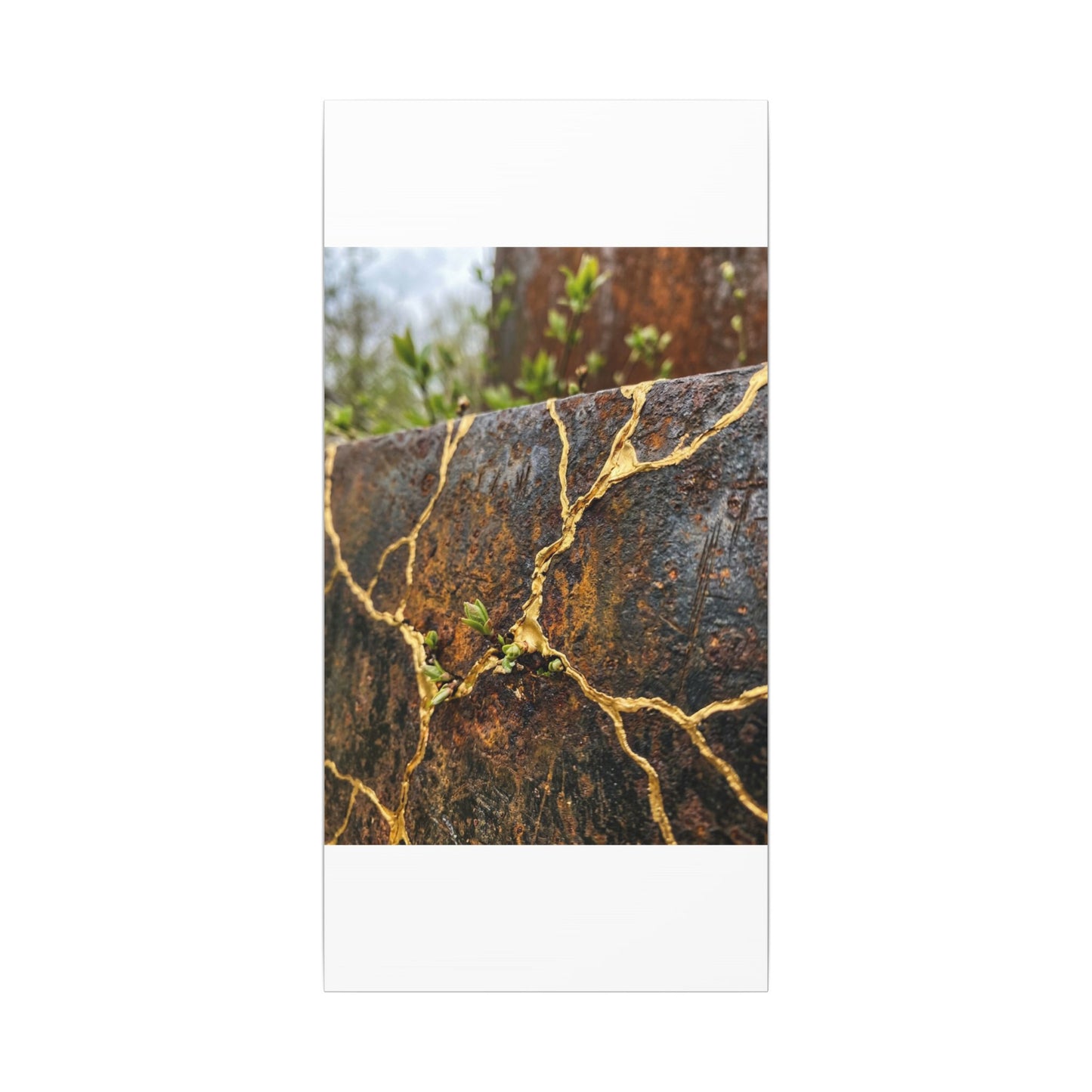 Mono No Aware Rust Patina Canvas Art - Kintsugi Gold Repair