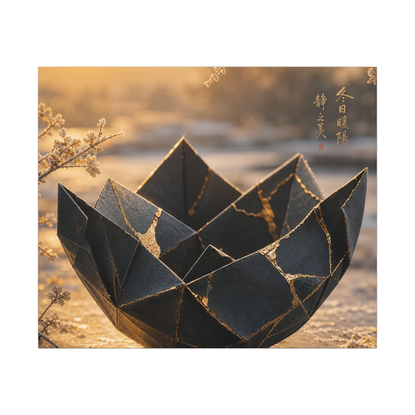 Kintsugi Paper Fold in Golden Hour | Gold Repair Canvas Art