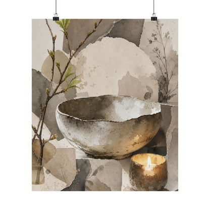Candlelight Ceramic Bowl Wall Art Print - Japandi Fukinsei
