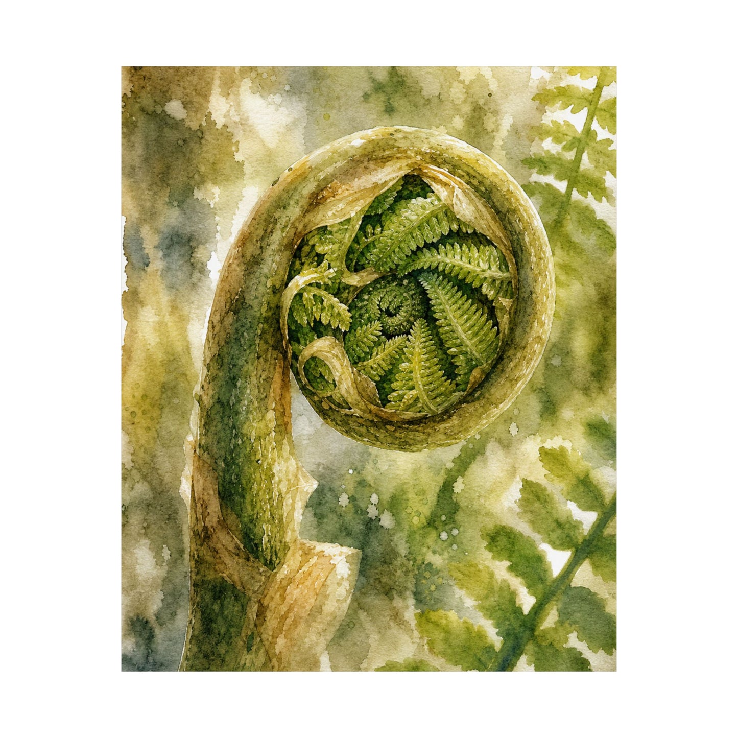 Elegant Fern Unfurling Wall Art Print - Watercolor Japandi