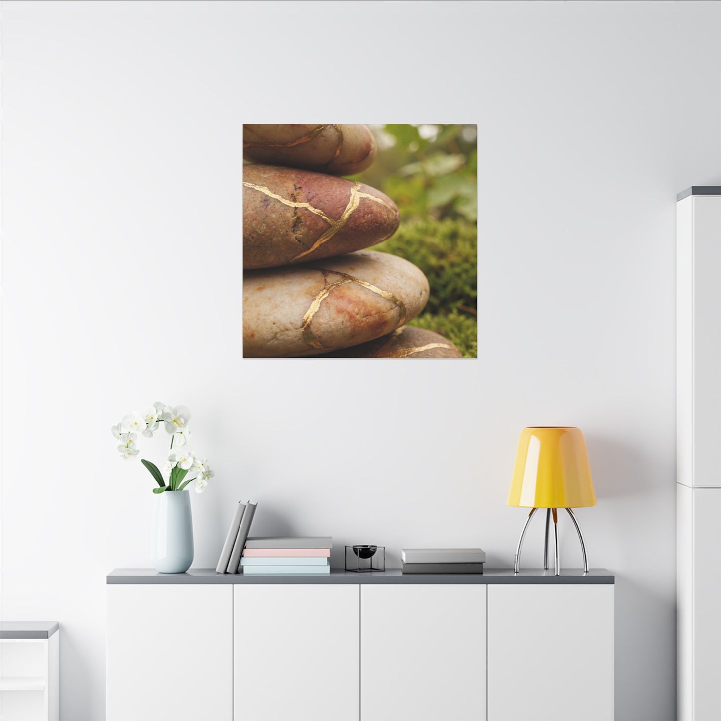 River Stones Summer Canvas Art | Kintsugi Healing Design