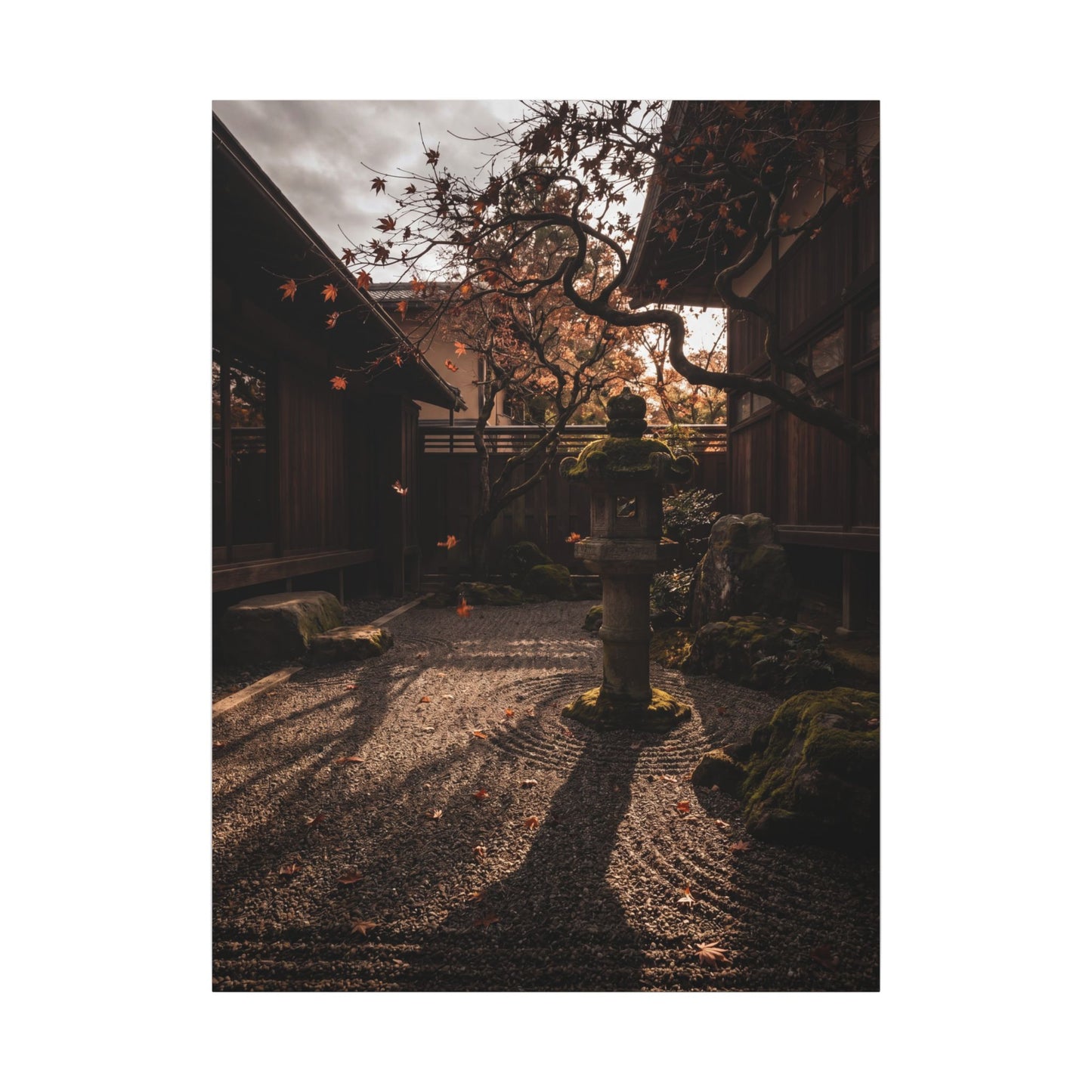 Seijaku Stone Lantern Canvas Art - Dark Japandi Shadow Zen