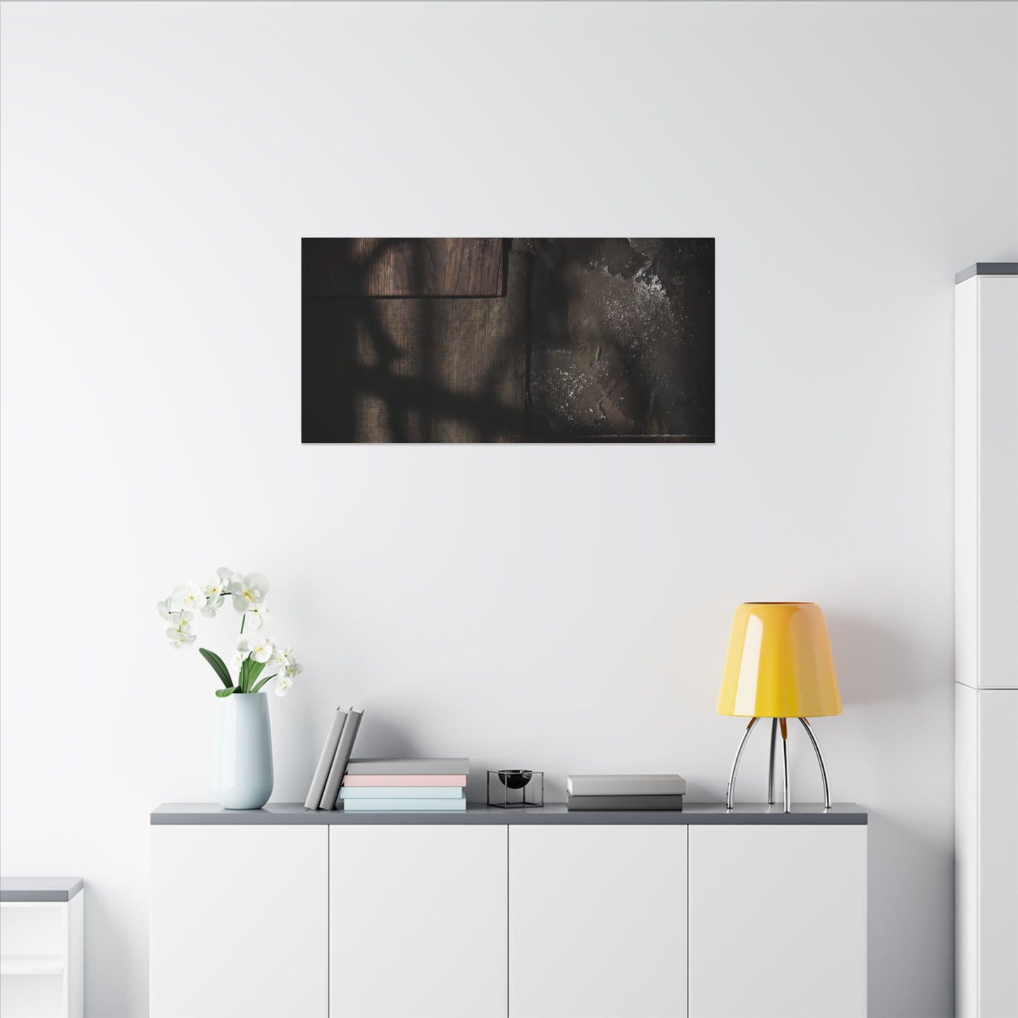 Dark Japandi Shadow Play in Candlelight | Dark Texture Canvas Art