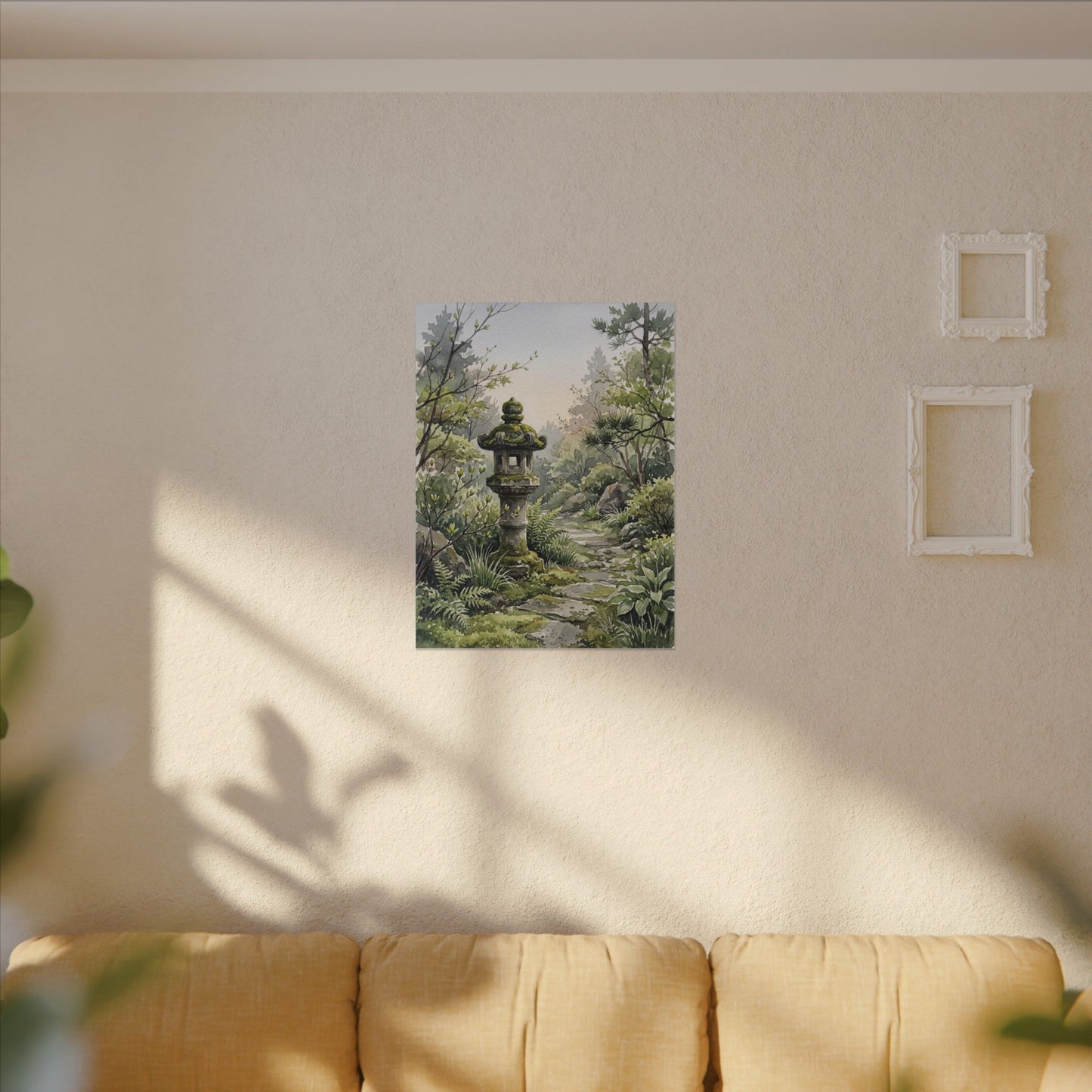 Neutral Stone Lantern Canvas Art - Watercolor Japandi