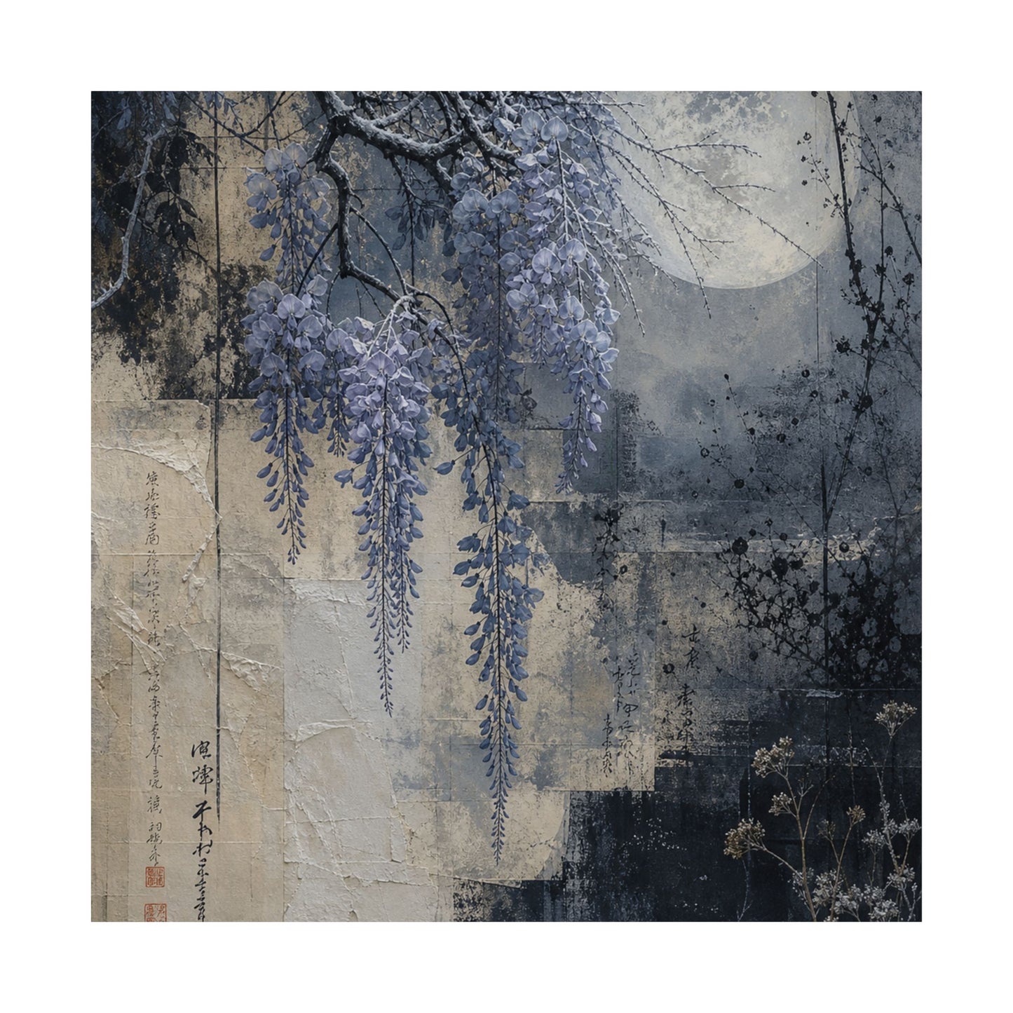 Moonlight Wisteria Wall Art Print - Japandi Seijaku