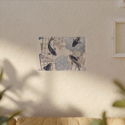 Earthy Koi Pond Canvas Art - Japanese Pattern Japandi